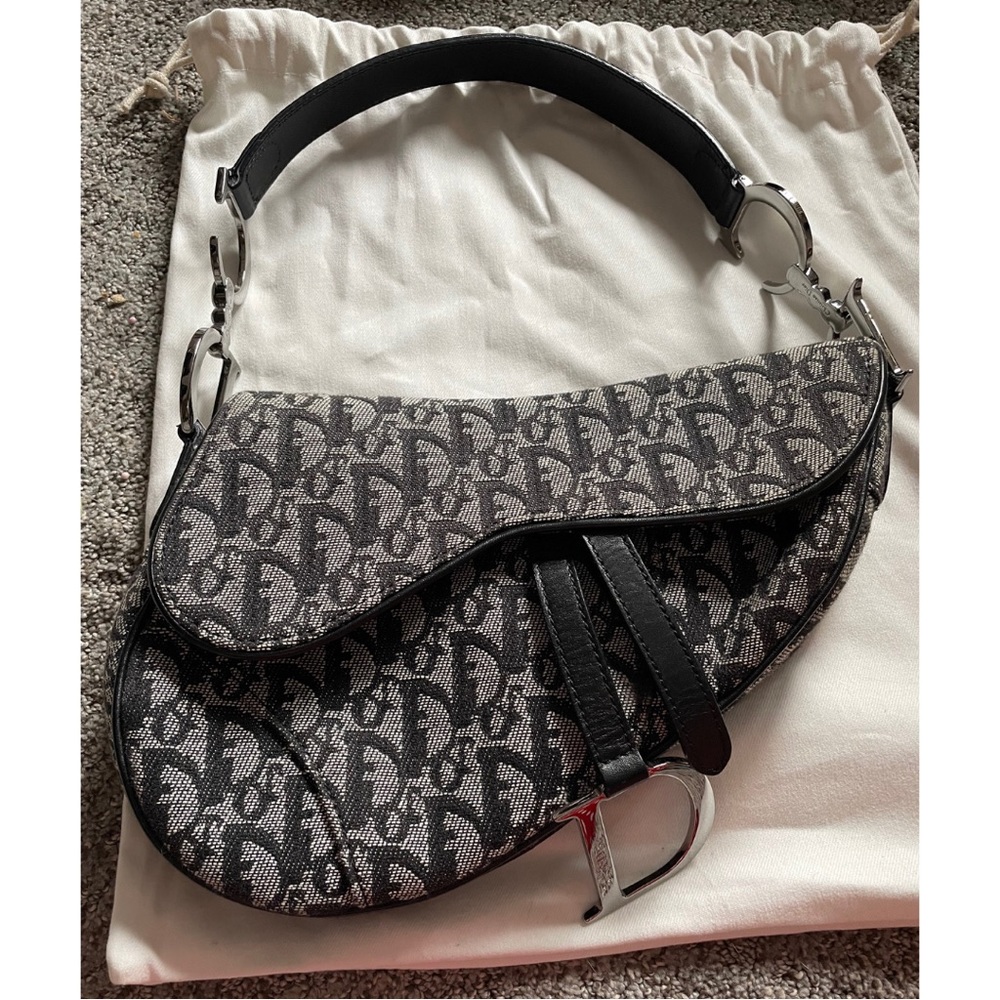 Christian Dior Gray & Black CD Logo Saddlebag - eBay Authenticated